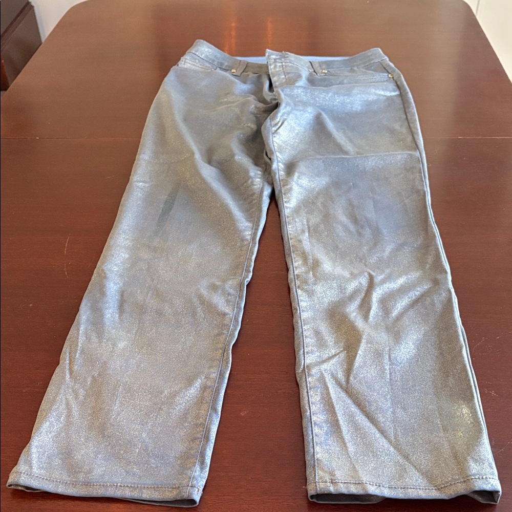 Chico's Shimmering Silver Straight Leg Jeans
